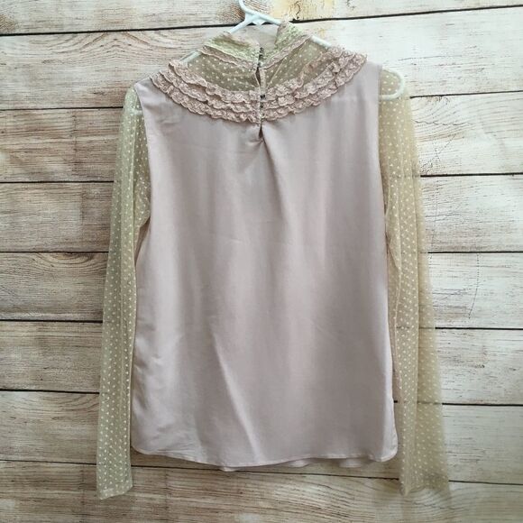 ANTHROPOLOGIE COMME TOI LACE TRIMMED TOP IN MAUVE‎ AND CREAM - Picture 7 of 8